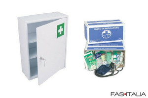 Armadietto pronto soccorso con pacco medicazione